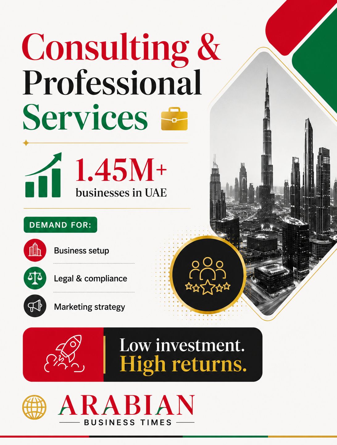 Top Business Opportunities in UAE for 2026 9 Business consulting opportunities in UAE 2026 including advisory services, compliance consulting, HR solutions, and corporate strategy.